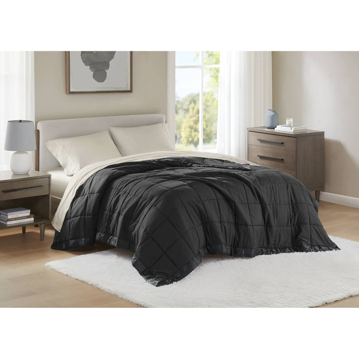 Windom - Full/Queen Lightweight Down Alternative Blanket With Satin Trim - Black - Simple Home Plus