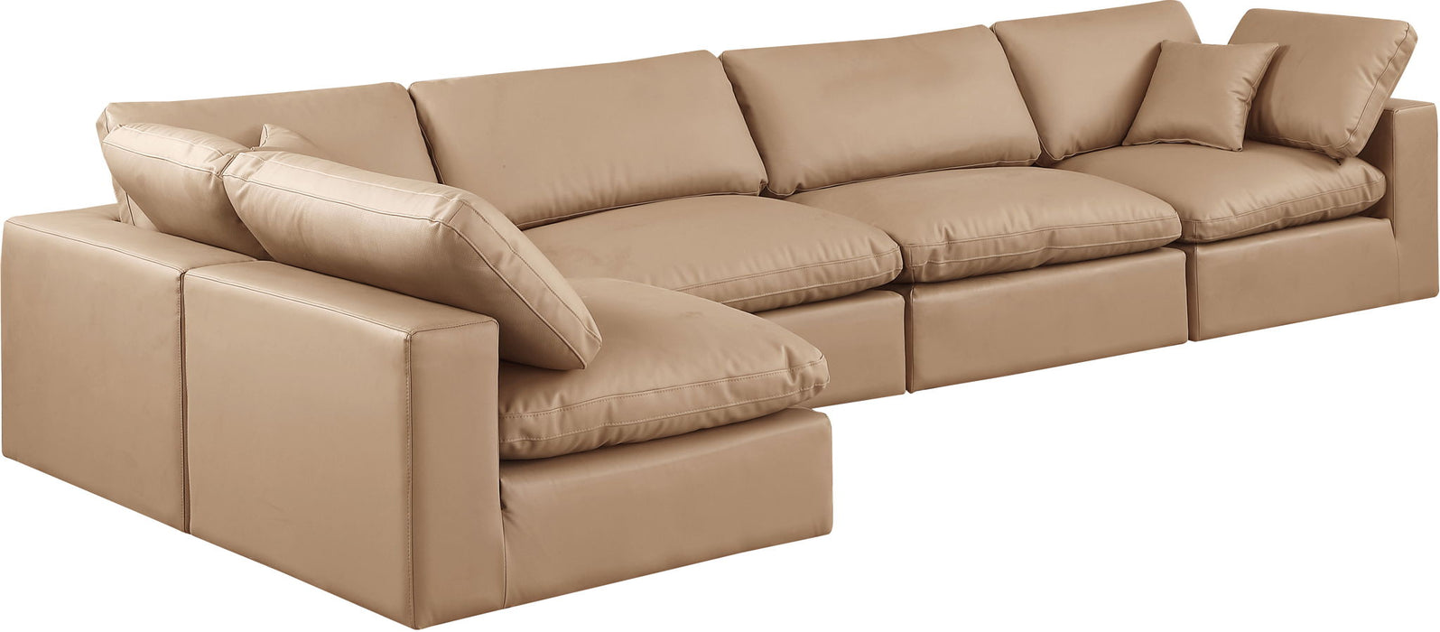 Comfy - 5 Piece Faux Leather Modular Sectional - Tan - Simple Home Plus