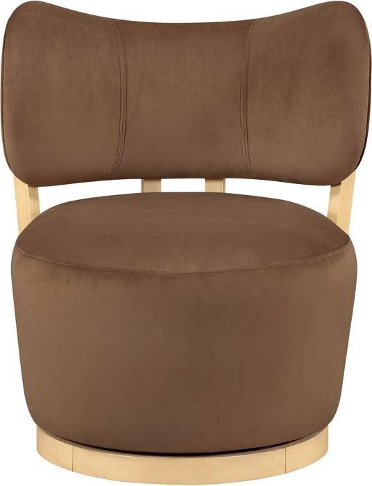 Elara - Velvet Upholstered Swivel Accent Chair - Stained Natural - Simple Home Plus