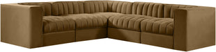 Rummi - Symmetrical Velvet Performance Fabric Upholstered 5 Piece Modular Sectional - Simple Home Plus