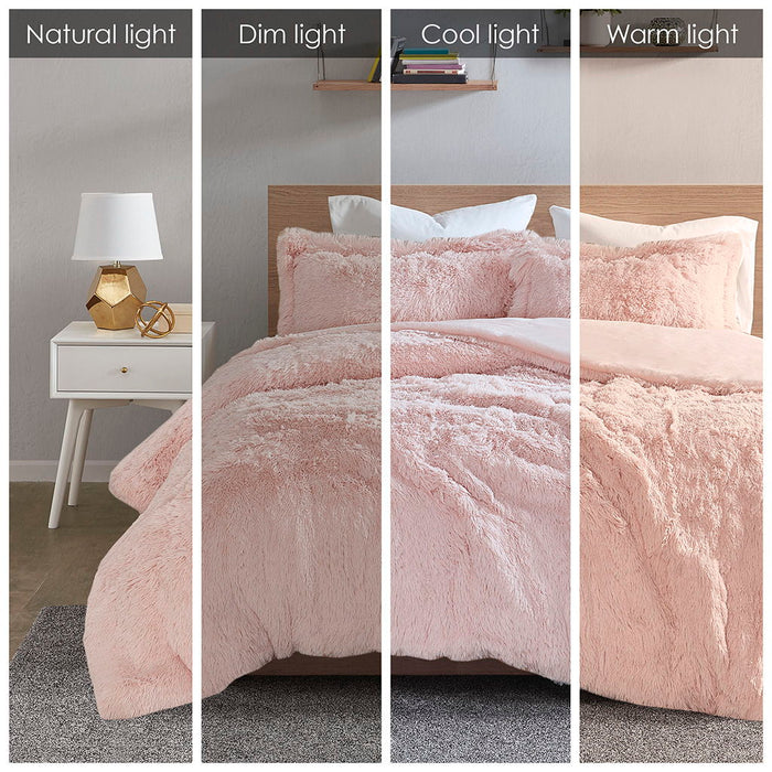 Malea - King Shaggy Duvet Cover Set - Blush - Simple Home Plus
