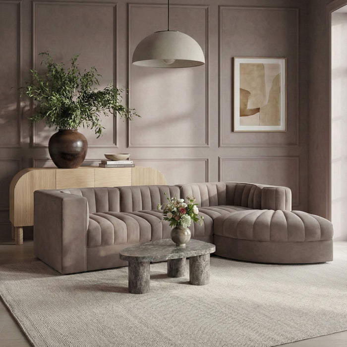 Rummi - Velvet Performance Fabric Upholstered 4 Piece Modular Sectional, With Reverse Corner Chair - Simple Home Plus