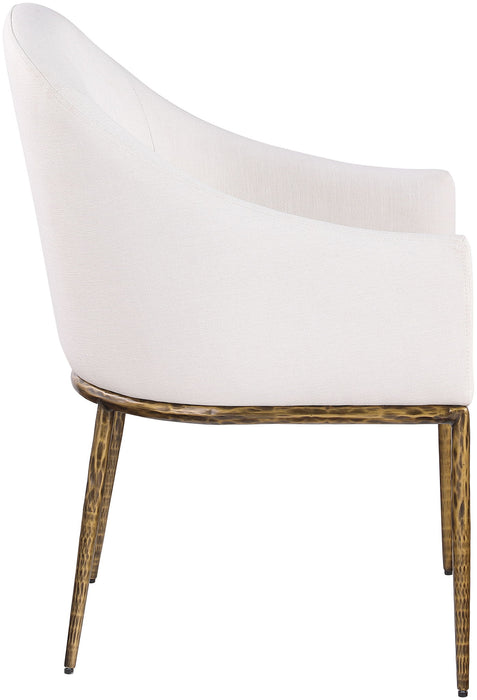 Ferro - Linen Textured Performance Fabric Upholstered Dining Arm Chair - Cream / Brushed Gold - Simple Home Plus