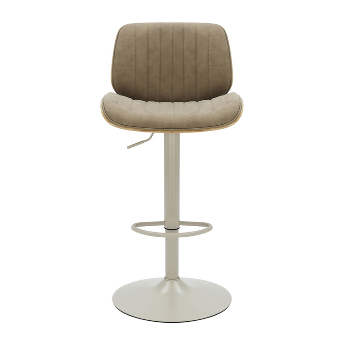 Brock - Adjustable Swivel Curved Back Wood Bar Stool With Faux Leather Seat