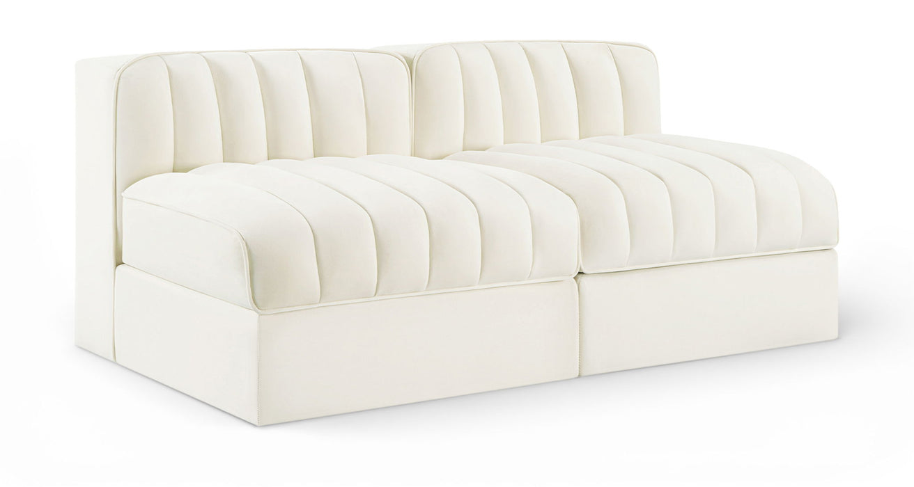 Rummi - Velvet Performance Fabric Upholstered 2 Piece Modular Armless Loveseat - Simple Home Plus