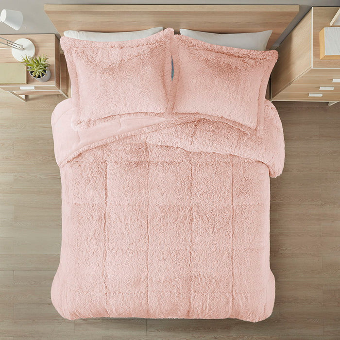 Malea - Shaggy Comforter Mini Set - Blush - Simple Home Plus