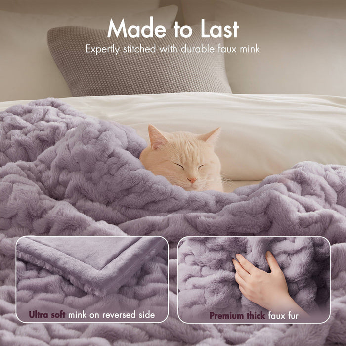 Ruched Fur - Ruched Throw - Lavender - Simple Home Plus