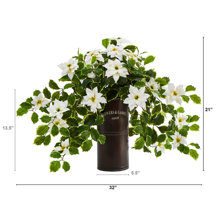21" Poinsettia and Holly Plant in Planter (Real Touch)