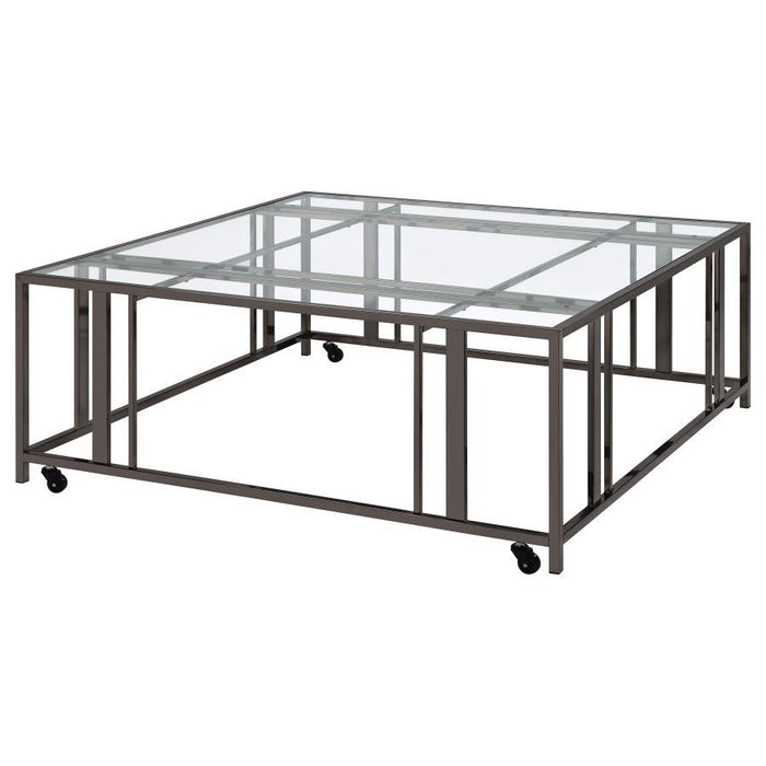 Adri - Square Glass Top Coffee Table With Casters - Simple Home Plus