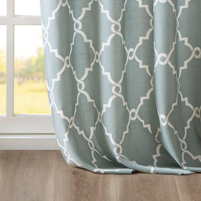Saratoga - 95" Fretwork Print Grommet Top Window Curtain - Seafoam - Simple Home Plus