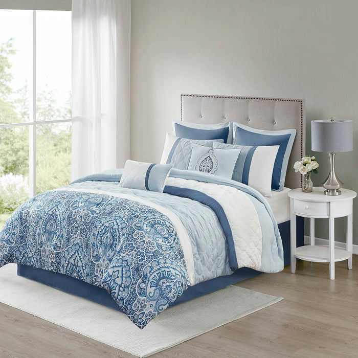 Shawnee - King 8 Piece Comforter Set - Blue - Simple Home Plus