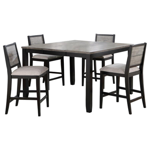 Elodie - 5 Piece Counter Height Dining Table Set With Extension Leaf - Gray And Black - Simple Home Plus