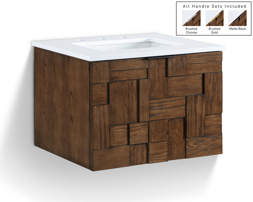 Leonardo - Engineered Stone And Solid Wood 24" Wall Mounted Bathroom Vanity - Simple Home Plus