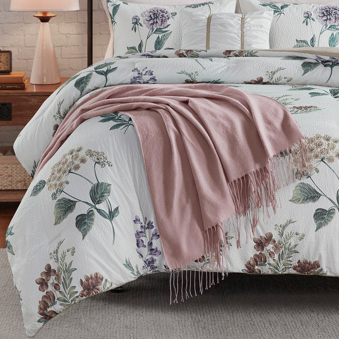 Zennia - 7 Piece Printed Seersucker Comforter Set With Throw Blanket - Taupe - Simple Home Plus