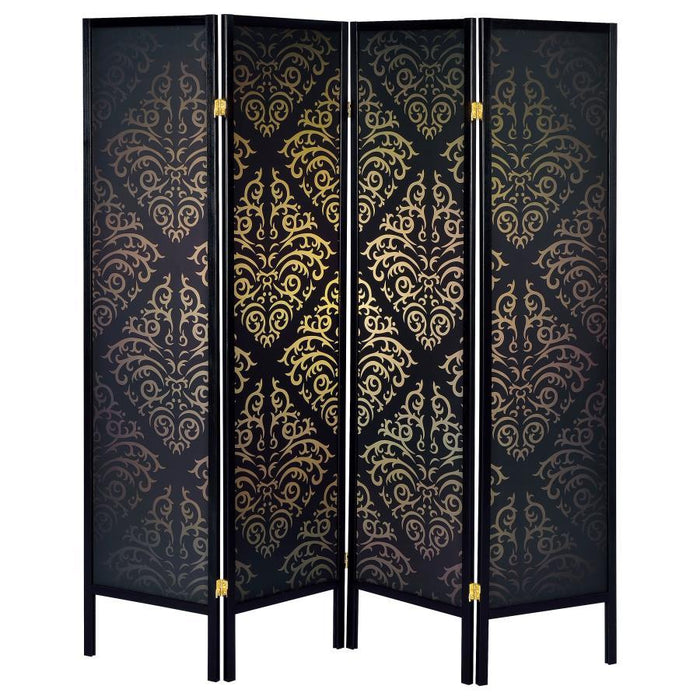 Haidera - 4-Panel Room Divider Folding Screen - Black Damask - Simple Home Plus