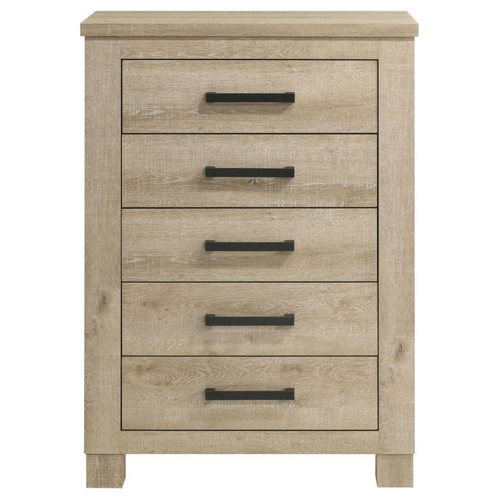 Oakglen - 5-Drawer Bedroom Chest Of Drawers - Weathered Oak - Simple Home Plus