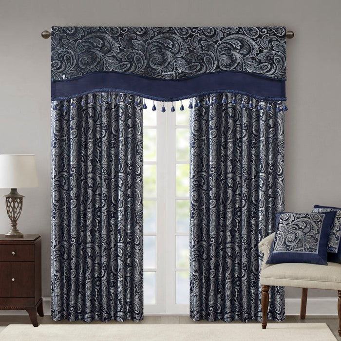 Aubrey - Window Rod Pocket Valance With Beads - Navy - Simple Home Plus