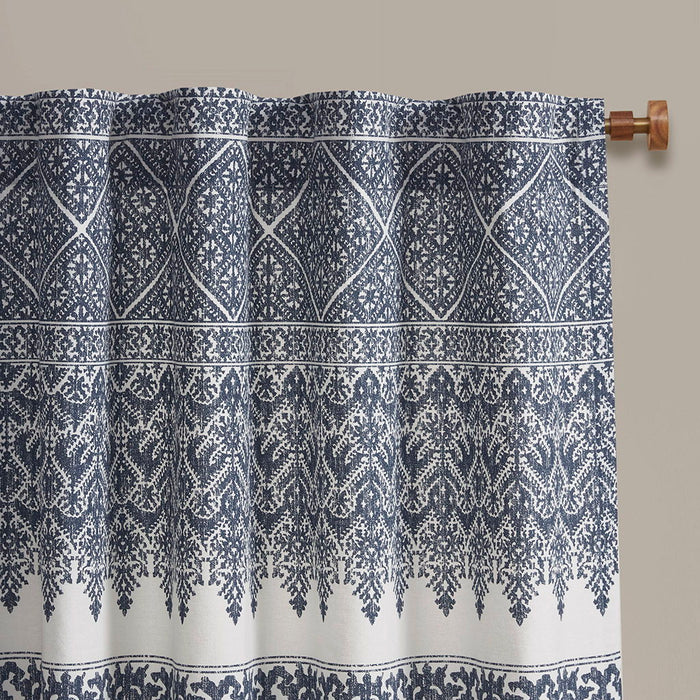 Mila - Printed Window Panel With Detail And Lining - Navy - Simple Home Plus