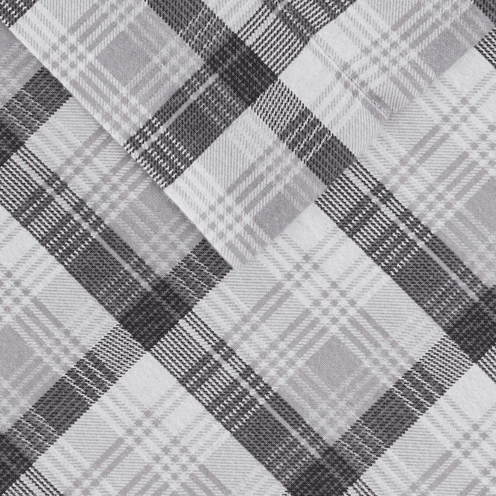 Flannel - Queen Sheet Set Cotton - Gray Plaid - Simple Home Plus