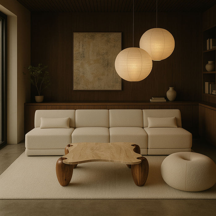 Liona - Marble And Acacia Wood Coffee Table - Simple Home Plus