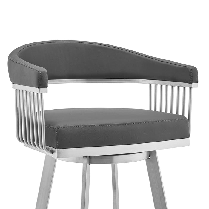 Bronson - Faux Leather And Brushed Stainless Steel Swivel Bar Stool