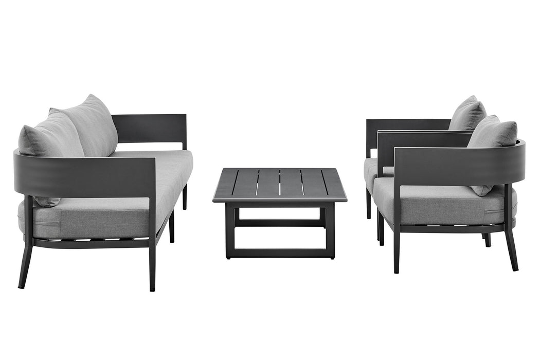 Menorca - 4 Piece Outdoor Dark Gray Aluminum & Fabric Outdoor Conversation Set - Simple Home Plus