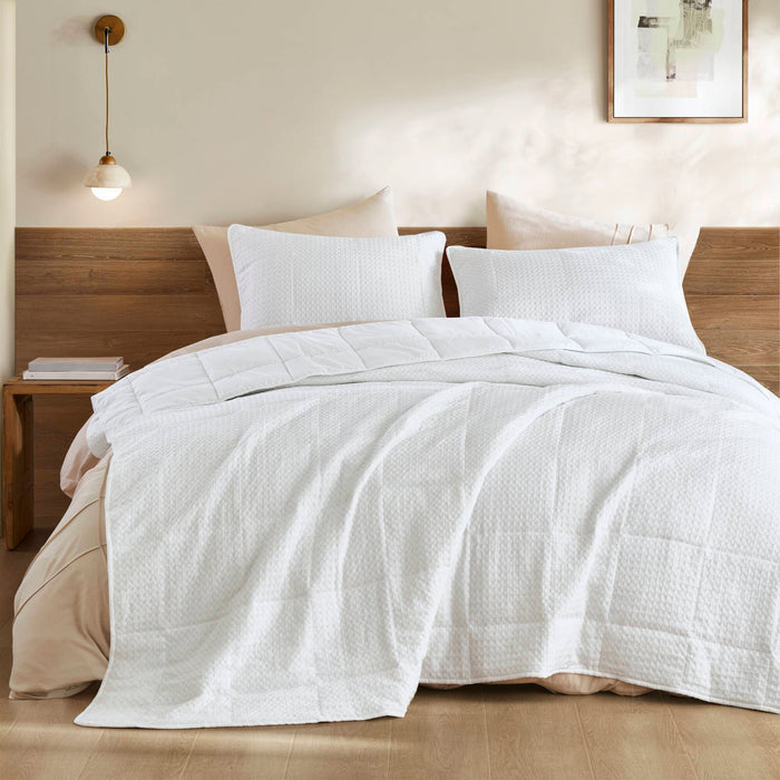 Mina - King/California King Waffle Weave Textured Quilt Set - White - Simple Home Plus