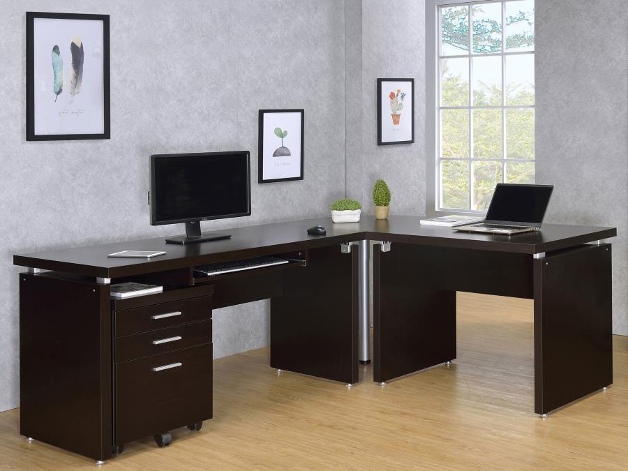 Skylar - L-Shape Desk With Mobile File Cabinet - Cappuccino - Simple Home Plus