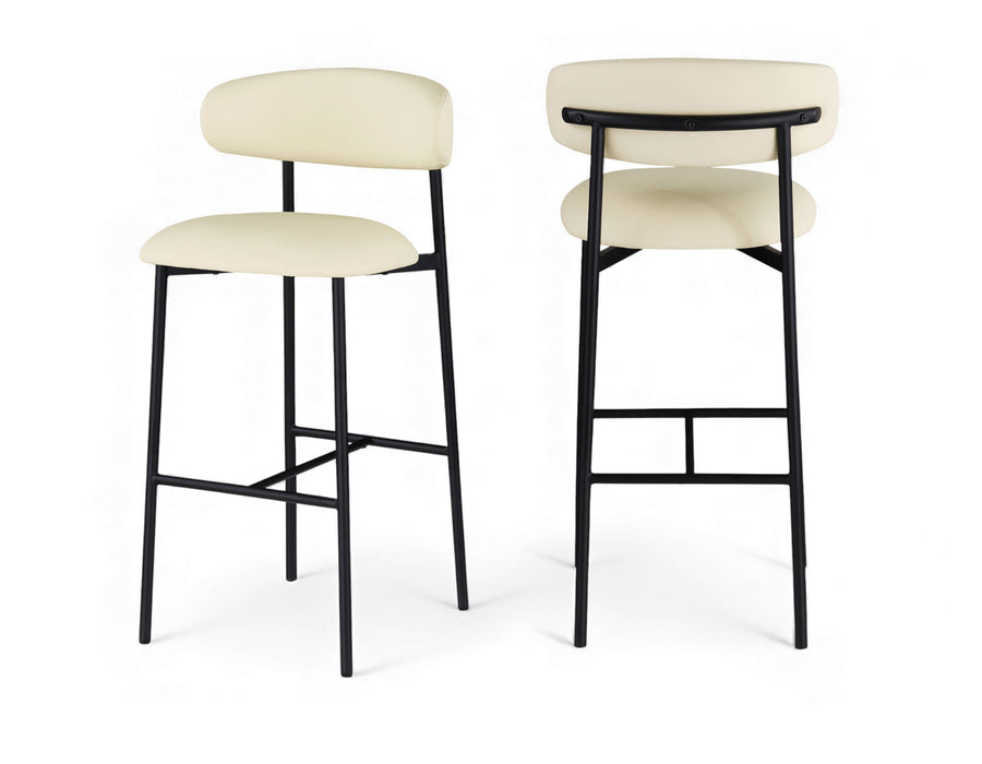 Lupita - Vegan Leather Upholstered Bar Stool (Set of 2) - Cream / Matte Black - Simple Home Plus