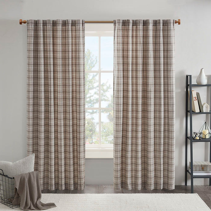 Anaheim - 50x108" Plaid Rod Pocket And Back Tab Curtain Panel With Fleece Lining - Brown - Simple Home Plus