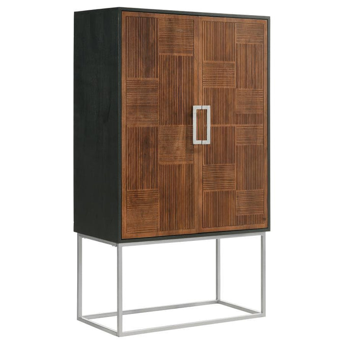 Borman - 2 Door Home Bar Cabinet Wine Storage - Walnut And Black - Simple Home Plus