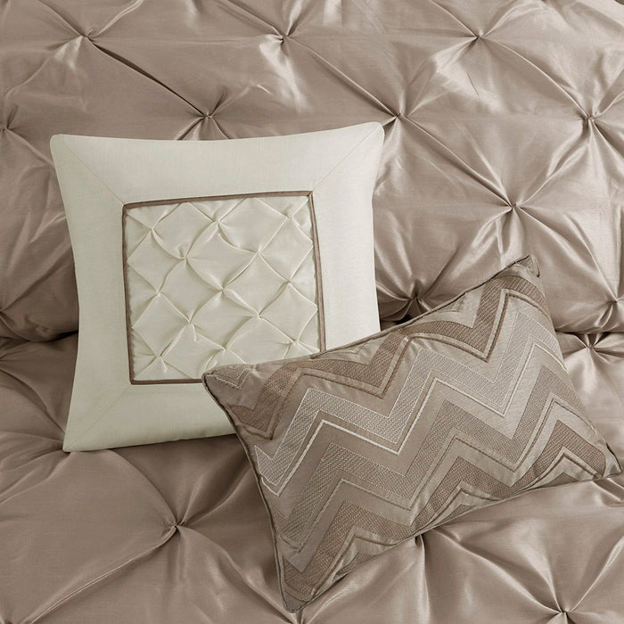 Laurel - California King 7 Piece Tufted Comforter Set - Taupe - Simple Home Plus