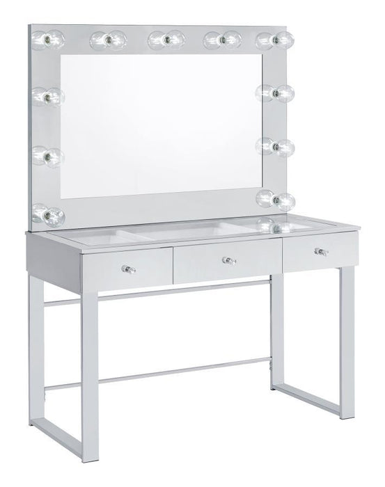 Umbridge - 3-Drawer Vanity Set With Lighting - Chrome And White - Simple Home Plus