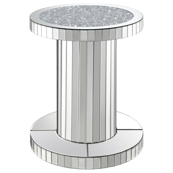 Dorielle - Round Mirrored Acrylic Crystal Side Table - Silver - Simple Home Plus