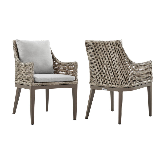 Grenada - Outdoor Wicker And Aluminum Gray Dining Chair With Beige Cushions - (Set Of 2) - Simple Home Plus
