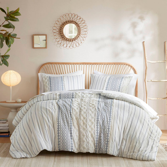 Imani - Cotton Printed Comforter Set With Chenille - White - Simple Home Plus