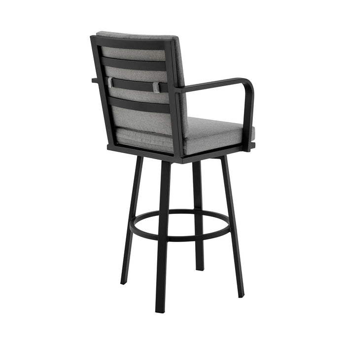 Don - 30" Outdoor Patio Swivel Bar Stool - Black Aluminum With Gray Cushions