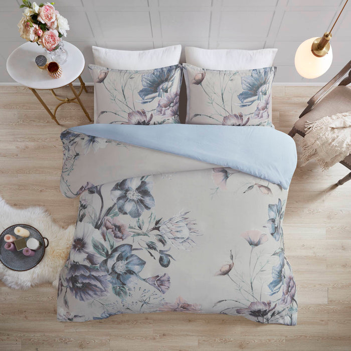 Cassandra - King 3 Piece Printed Duvet Cover Set - Blue - Simple Home Plus