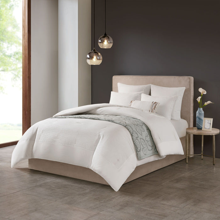 Hanae - Blend Yarn Dyed 3 Piece Comforter Set - White - Simple Home Plus