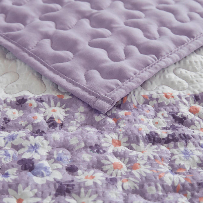 Caralie - Full/Queen 4 Piece Seersucker Quilt Set With Throw - Purple - Simple Home Plus