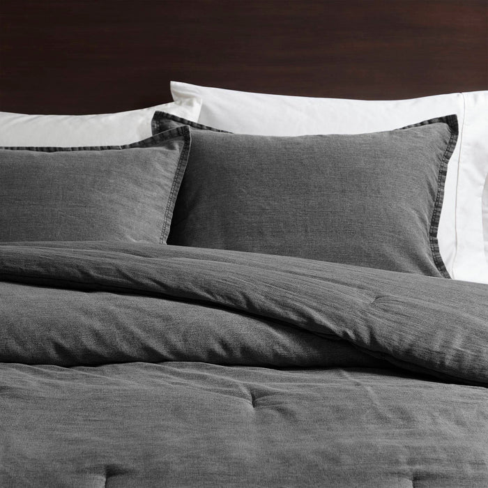 Mckenzie - 3 Piece Full/Queen Twill Washed Comforter Set - Gray - Simple Home Plus