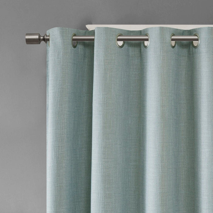 Maya - 54" Printed Heathered Blackout Grommet Top Curtain Panel - Aqua - Simple Home Plus