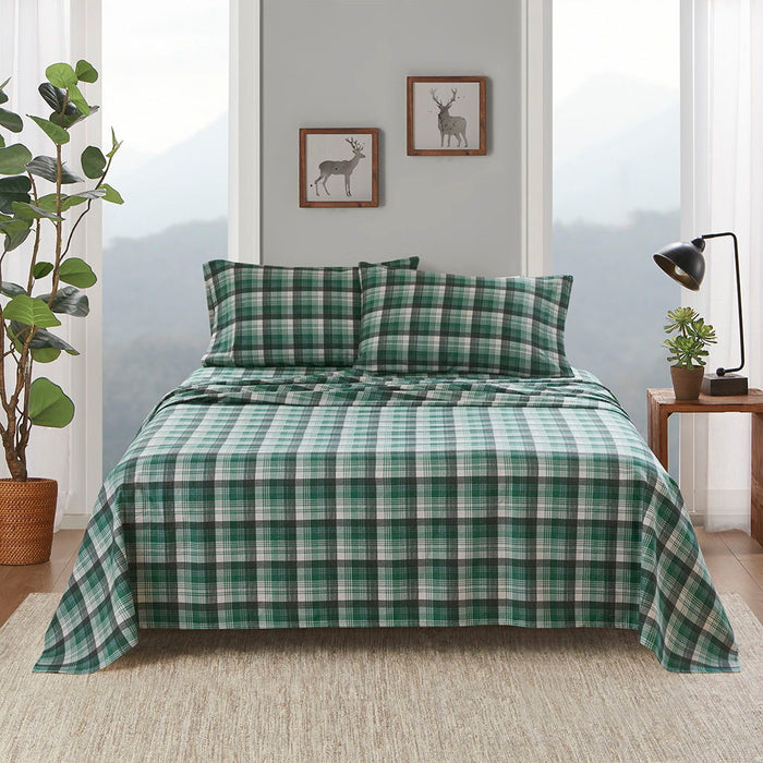 Flannel - 4 Piece Twin Sheet Set - Green Plaid - Simple Home Plus