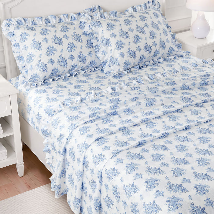 Microfiber Ruffle - Twin Sheets - Blue Floral
