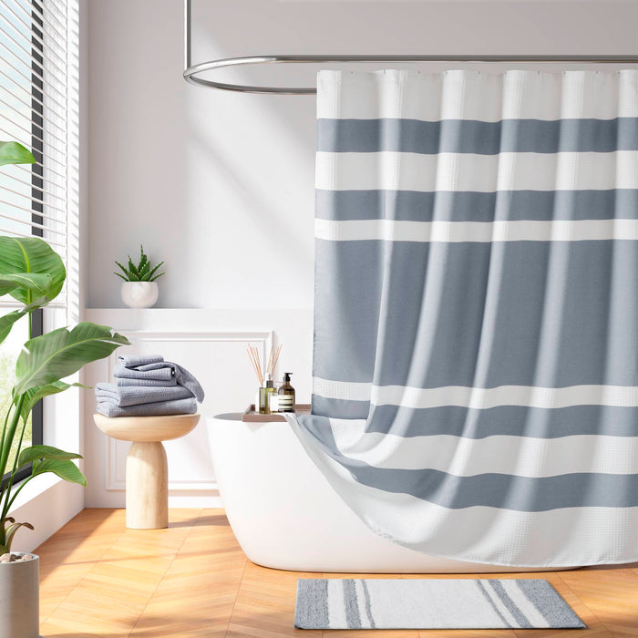 Spa Waffle - 108" x 72" Shower Curtain With 3M Treatment - Dark Blue - Simple Home Plus