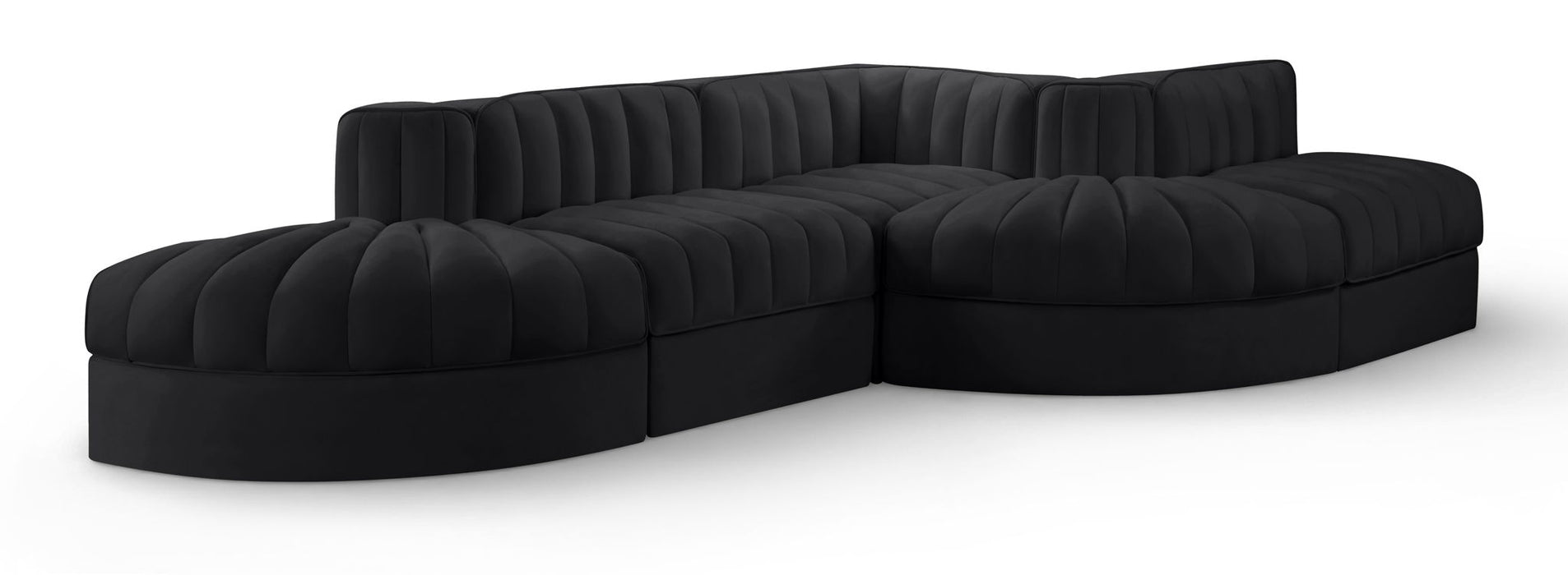Rummi - Rounded Velvet Performance Fabric Upholstered 5 Piece Modular Sectional - Simple Home Plus