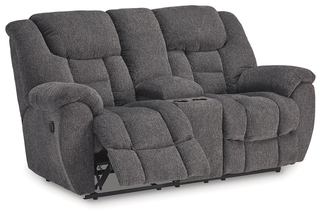 Foreside - Charcoal - Dbl Reclining Loveseat with Console - Simple Home Plus