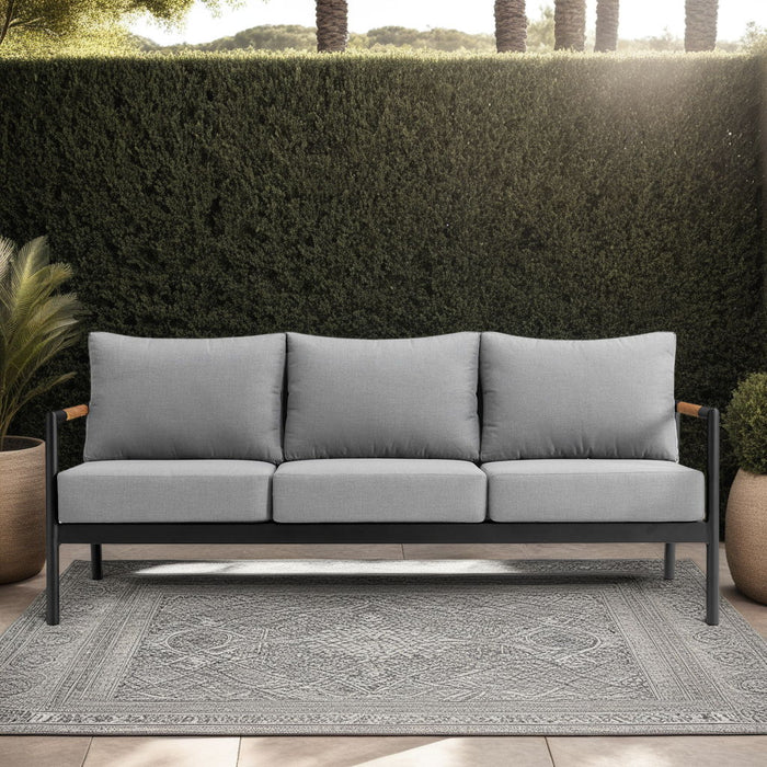 Crown - Aluminum And Teak Wood Outdoor Sofa - Black / Dark Gray - Simple Home Plus