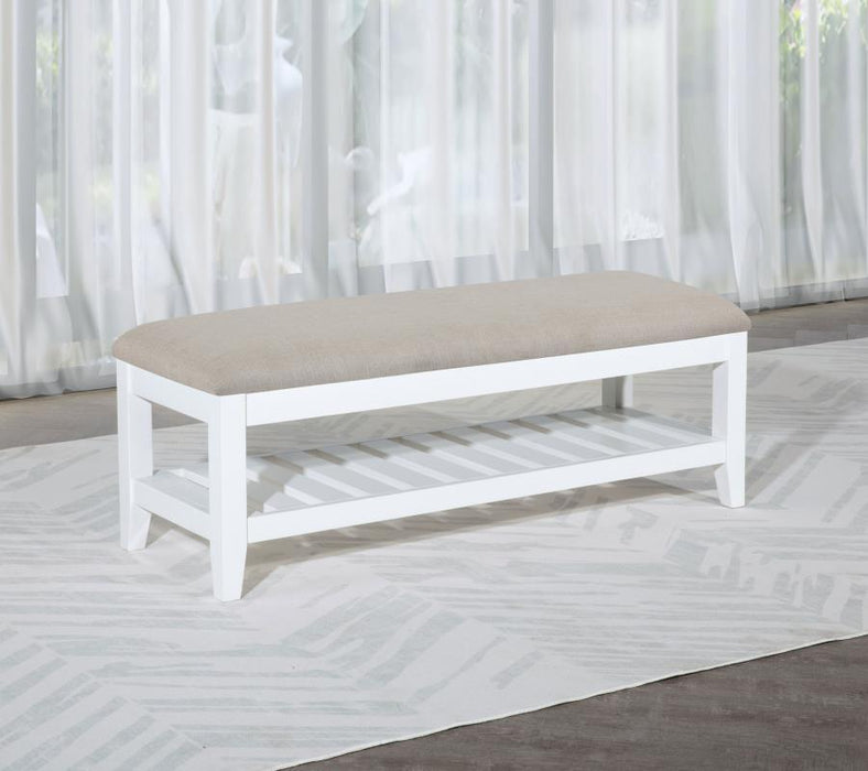Bexhill - Upholstered Rectangular Bench With Shelf - White - Simple Home Plus