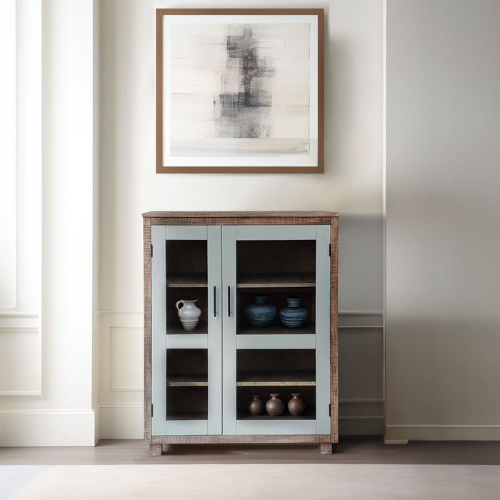 Serena – Glass Cabinet with Doors, Pewter Finish – Brown / Taupe - Simple Home Plus